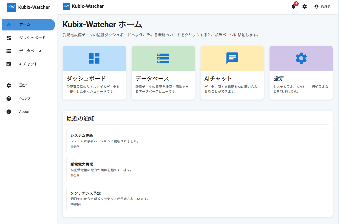 Kubix-Watcherホーム画面